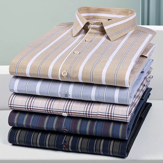 plus size 14xl 100%cotton long-sleeve shirts for men slim fit formal plain shirt soft plaid striped tops office elegants clothes