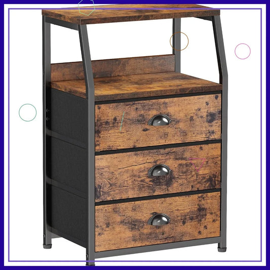 3-Drawer Nightstand with 2-Tier Shelf, Fabric Dresser Organizer for Bedroom, Closet, Hallway Storage