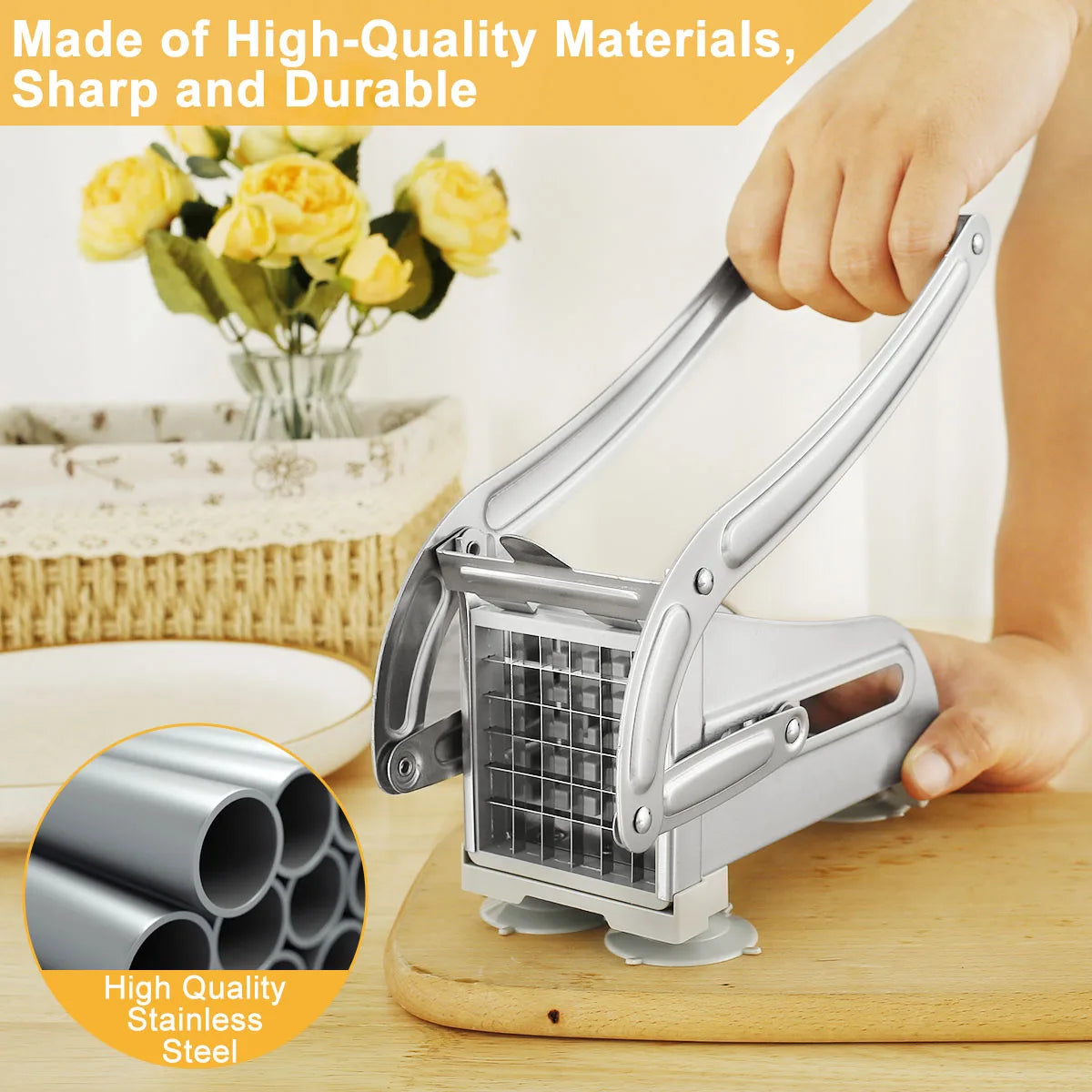 French Fry Cutter Stainless Steel Potato Chipper Manual Food Slicer Dicer Multifunction Vegetable Fruit Onion Chipper
