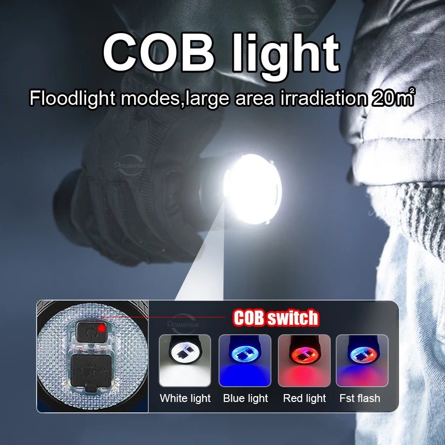 High Power Led flashlight Strong Light Rechargeable Torch Portable Handheld Flashlight Long Range 5km COB Light Camping Hiking