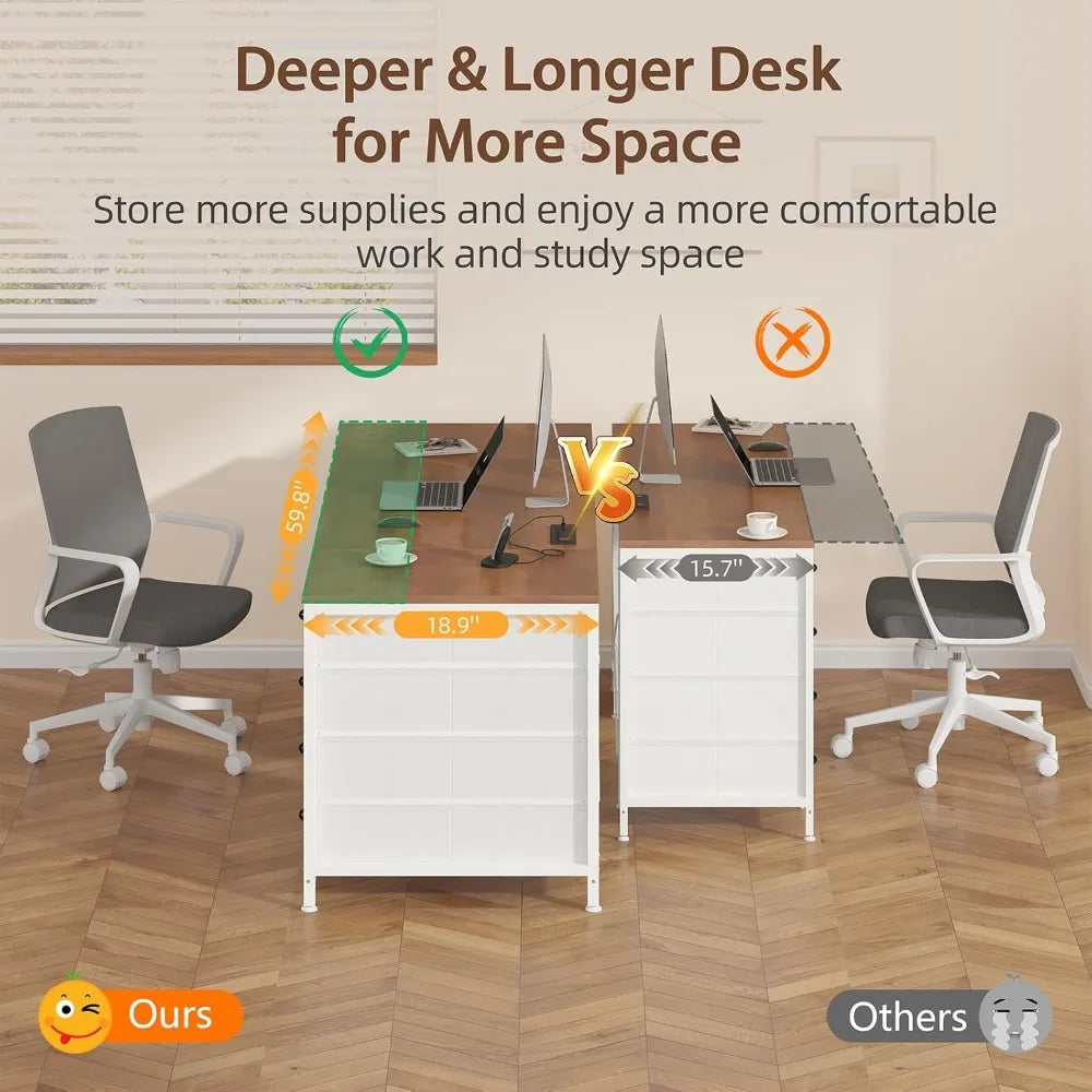 60 Inch Computer Desk with 8 Drawers, Power Outlets & USB Ports for Home Office Gaming