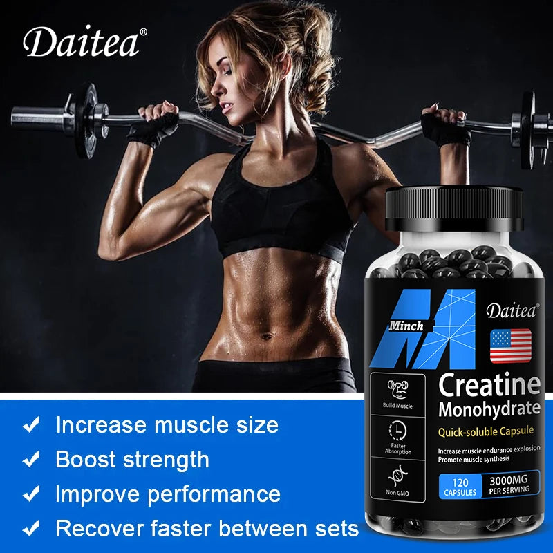 Creatine Monohydrate 3000 Mg Easy To Absorb Supports Strength Muscle 120 Capsules