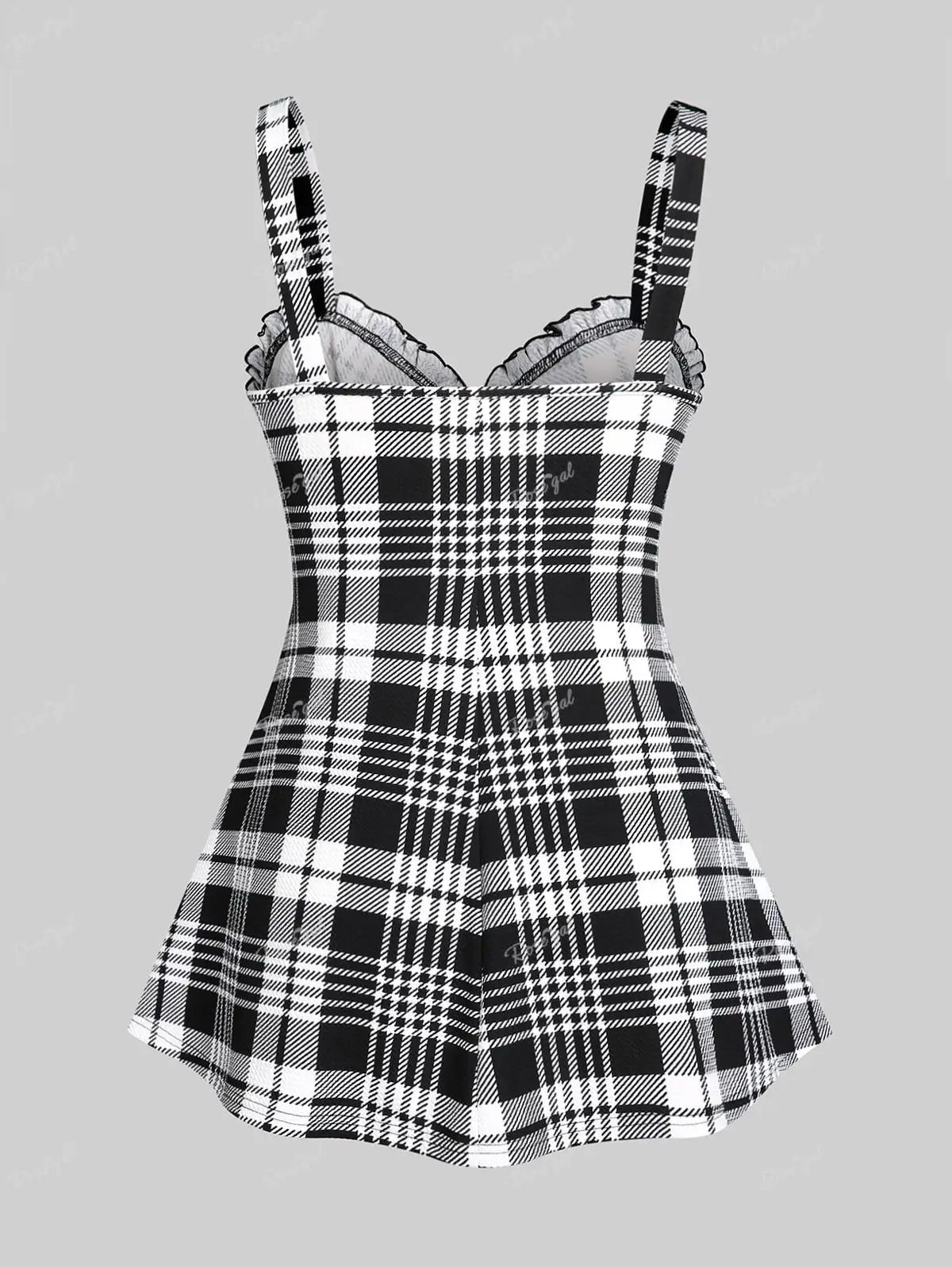 Rosegal Plus Size Plaid Tank Top Sweetheart Neck Front Full Zipper Ruffle Vest Women Summer Streetwear Lace Up Tops 5XL