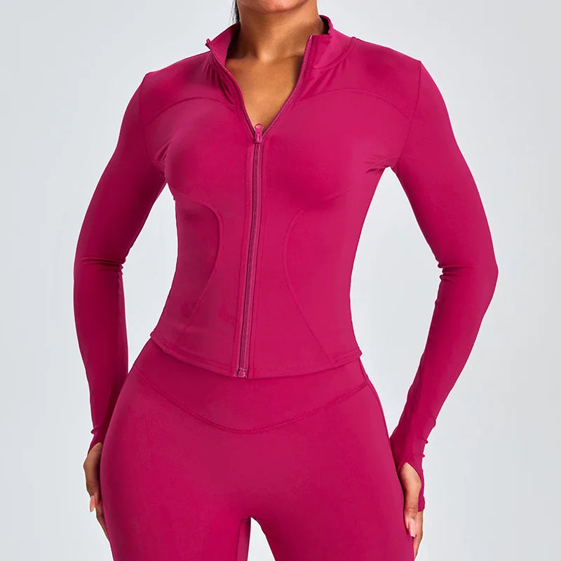 Zipper Long Sleeve Sports Jacket for Women Fitness Yoga Shirt Gym Top Activewear Running Coats Push Up Workout Clothes