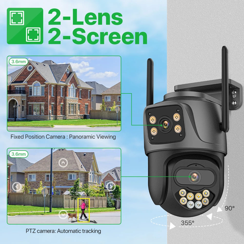 External Wifi PTZ Camera Dual Lens 4K 8MP HD Outdoor IP Camera Auto Tracking Security Surveillance System