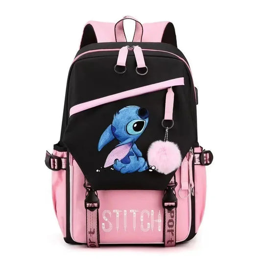 Miniso Disney 2025 New Series Cute Stitch Casual USB Charging Backpack Large Capacity Fashion Zipper High Quality Softback