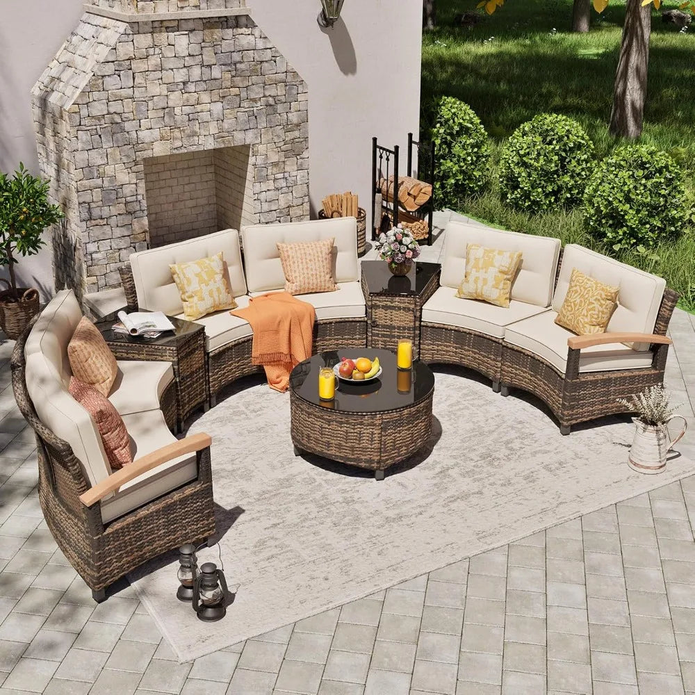 ANGDUO Outdoor Half Moon Patio Furniture Set With Rattan