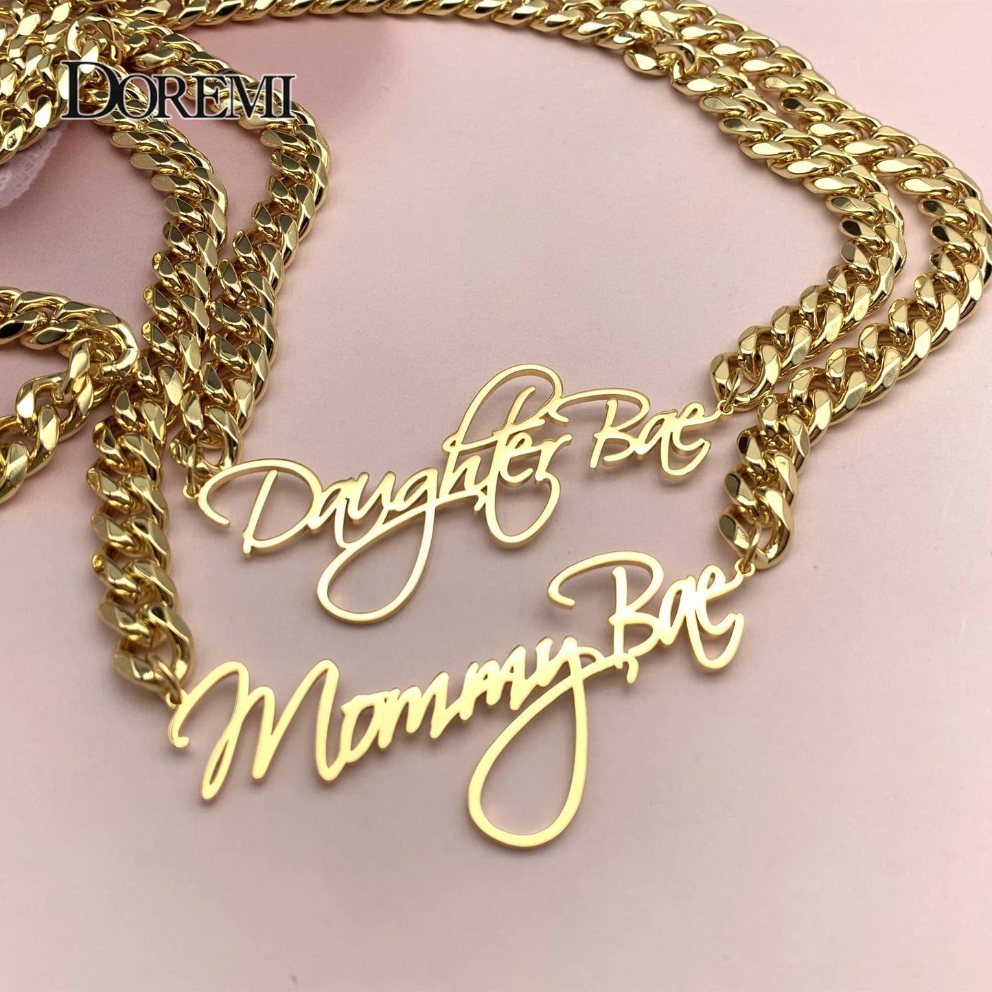 DOREMI 8mm Cuban Custom Name Pendant Personalized Necklace Thick Chain Customized Cursive Nameplate Necklaces Women  Gift