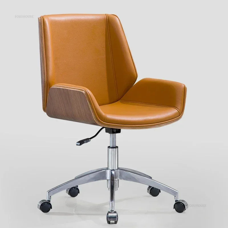 Modern Wooden Swivel Chair Home Leisure Leather Computer Chair Luxury Gaming High Back Office Chair Bedroom Furniture