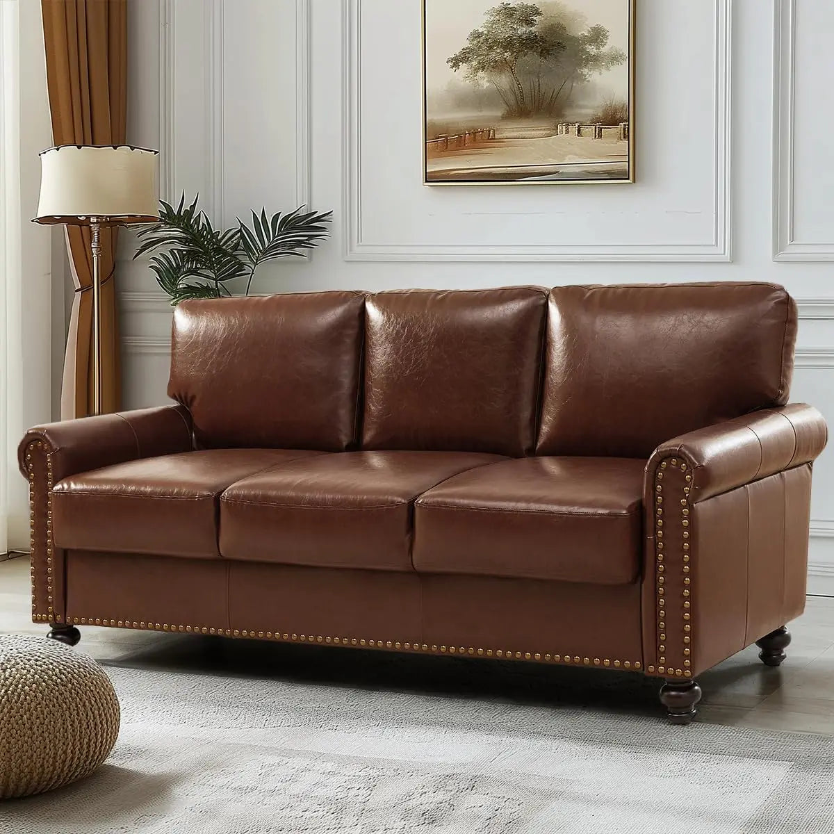 HUANZHUANG Faux Leather Sofa With Storage Mid Century