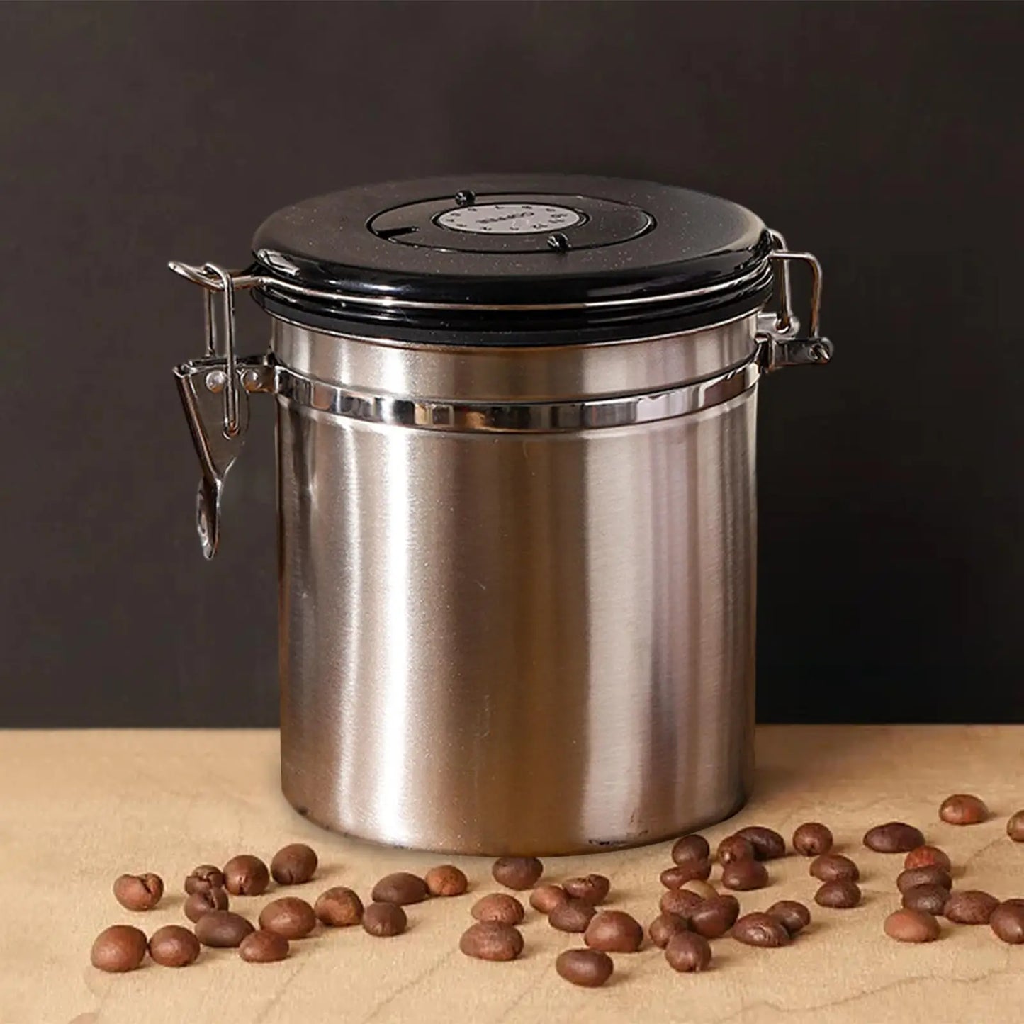 Coffee Bean Container and Spoon Airtight Stainless Steel Storage Jar