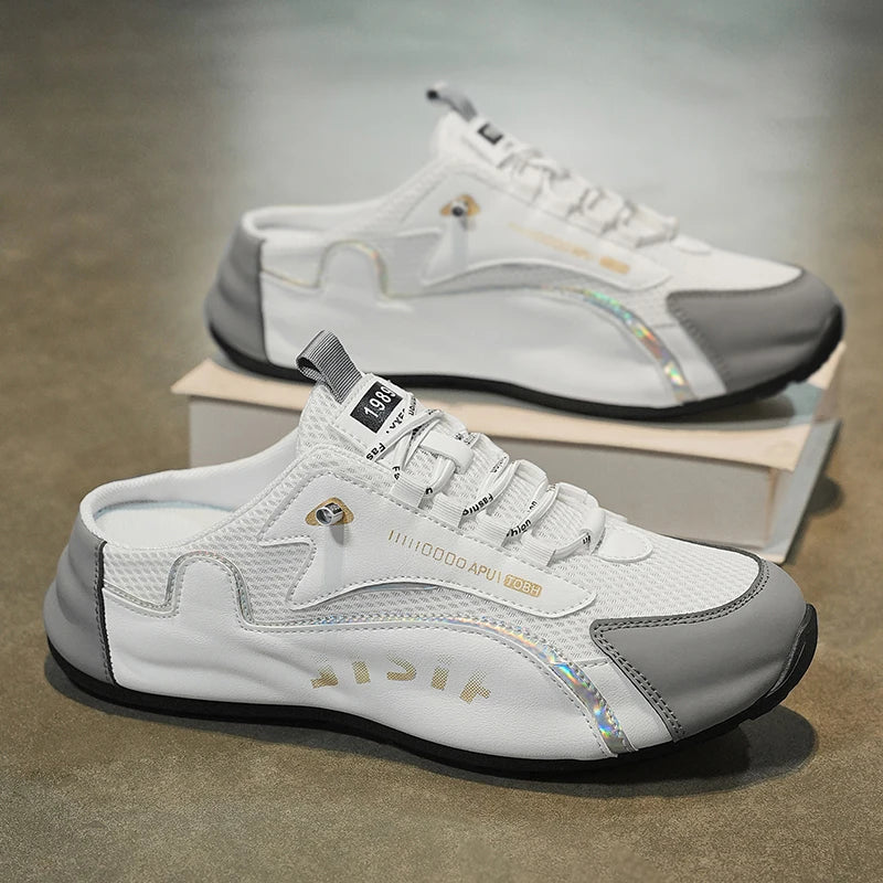 Half-slip-on men's summer outerwear with open design, odor-resistant, breathable, no laces required, lazy one-heel slip-on big-s