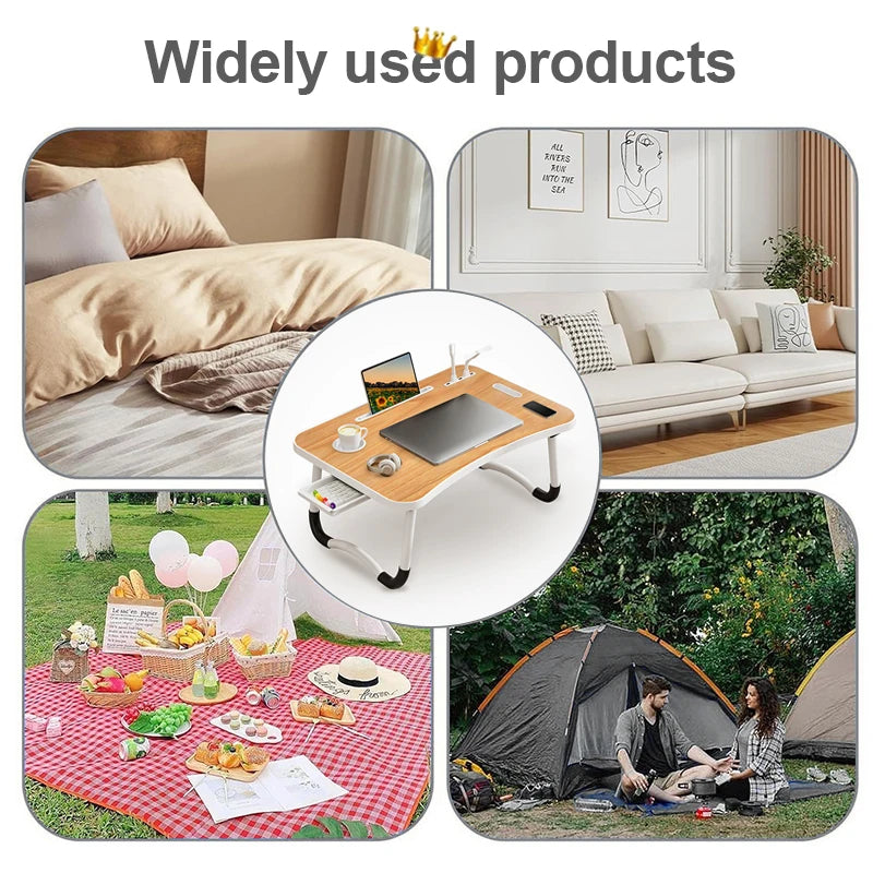 Portable Laptop Desk with USB Light Small Fan Cup Holder Tablet Slot and Lifting Handle Foldable Laptop Table for Working