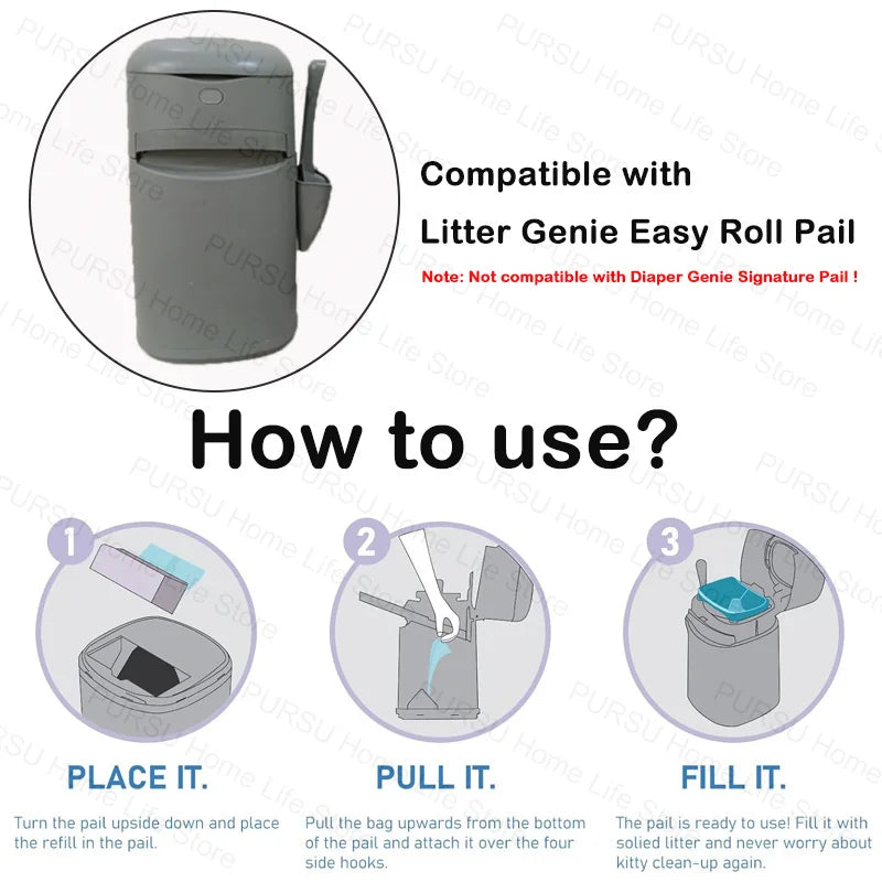 Cat Litter Refill Bags Compatible with Litter Genie Easy Roll Pail Waste Disposal System 25 or 75 Bags