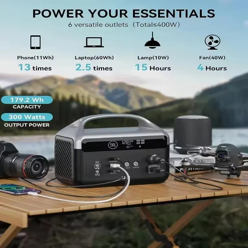 300W Solar Generator Portable Power Station 179Wh 56000mAh Rechargeable Battery for Outdoor Camping and Home Use
