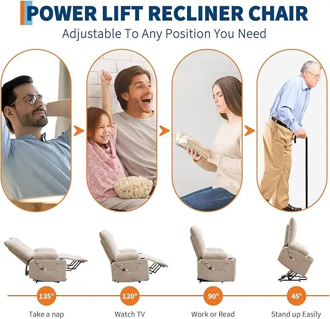 Power Lift Recliner Chair for Elderly - Electric Massage & Heat Recliner with 45° Assist Stand, Living Room Sofa for Small Space