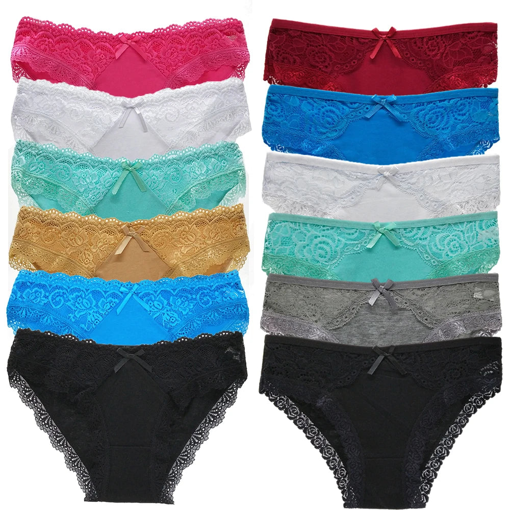 Cotton Panties Women's Underwear Panty Fashion Lace Briefs Girls Low Waist Shorts Female Lingerie Culottes 12 Pcs/set