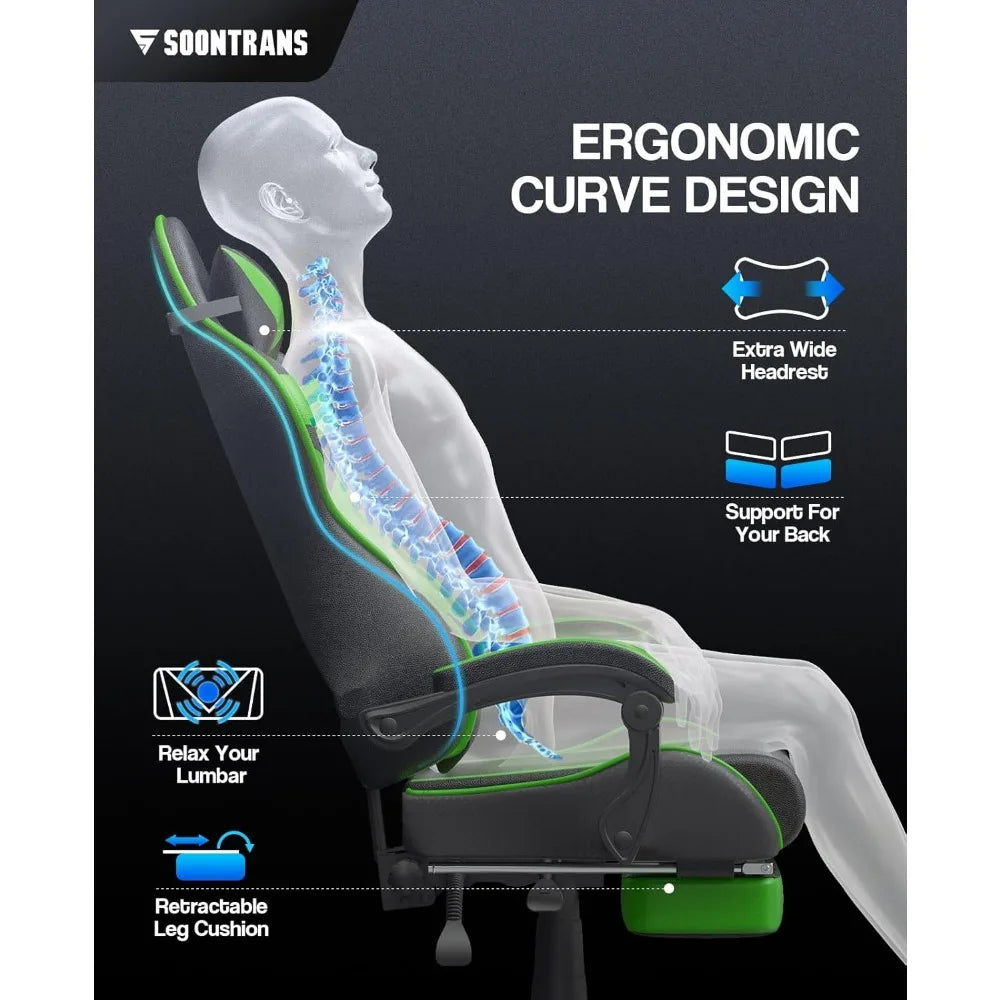 Gaming Chair Racing Style with Footrest Massage Lumbar Support and Adjustable Headrest