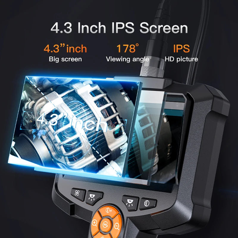 Industrial Endoscope Camera 4.3 Inch IPS Screen IP67 Waterproof HD 1080P 8mm Lens Pipe Sewer Inspection Borescope for Car