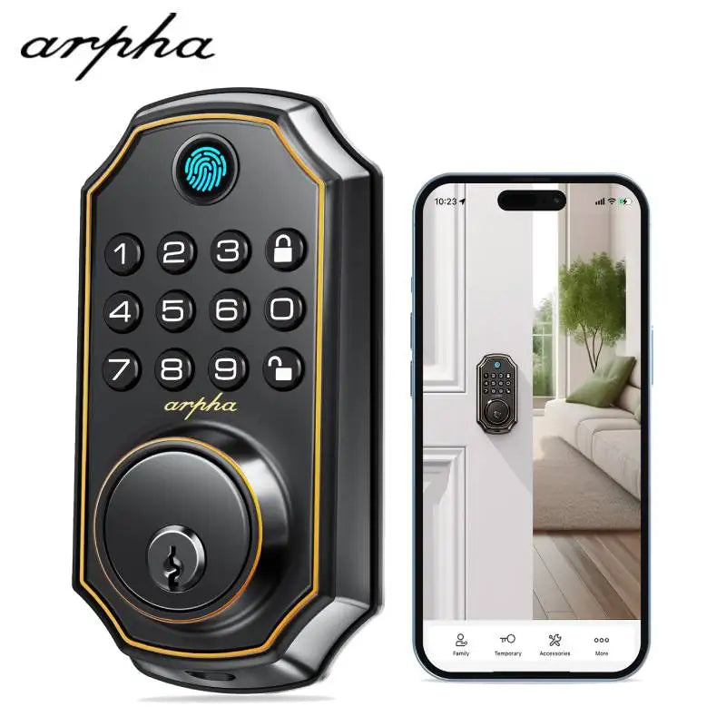 Arpha D280W WIFI Keyless Entry Door Lock 5-in-1 Smart Fingerprint Deadbolt w/ Keypad Electronic Deadbolt Auto-Lock One Touch Loc