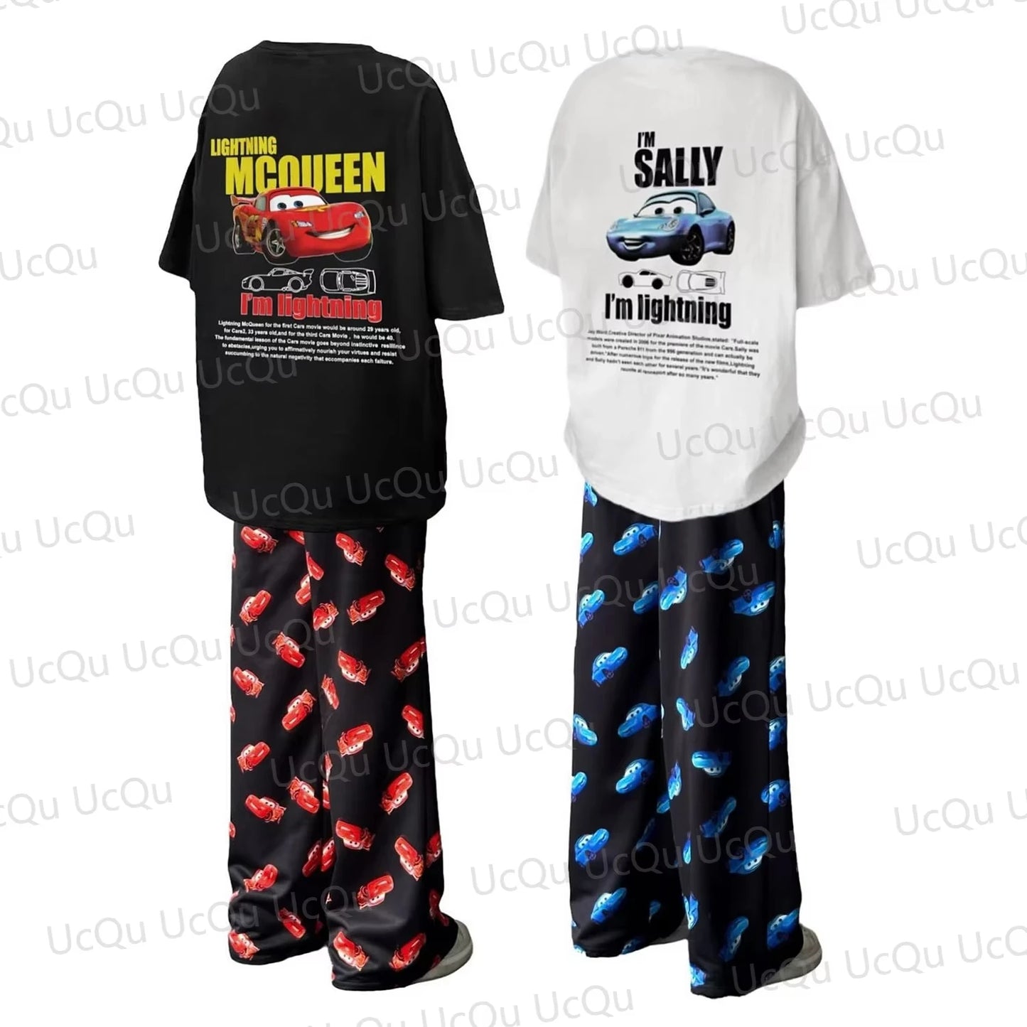 2025 The Cars Lightning McQueen And Sally Summer Cotton T-Shirt With Pajama Pants Oversized Suit For Adults And Kids Unisex Clothing