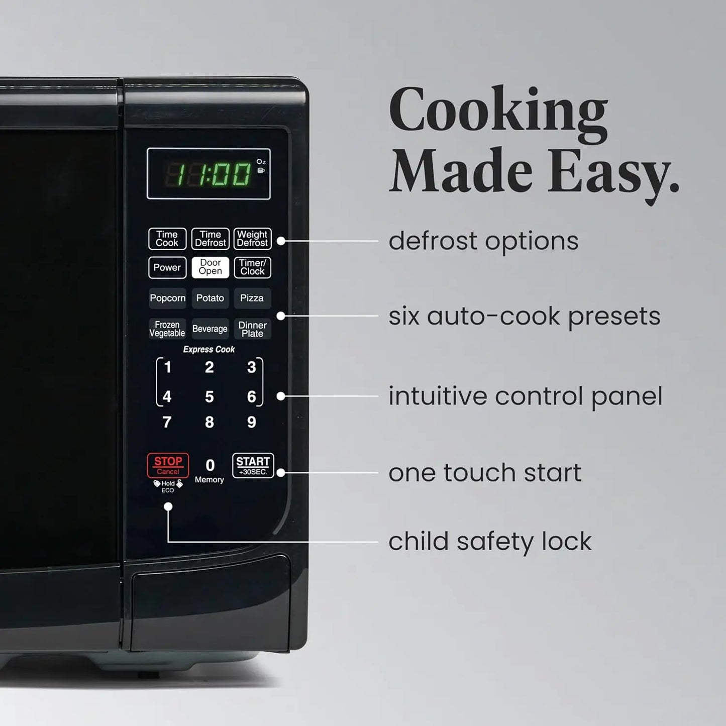 Microwave Oven With LED Lighting And Child Lock Ideal For Apartments And Dorms Easy Clean Grey Interior Retro Black