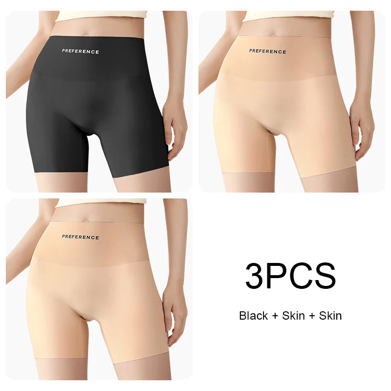 3PCS Set Plus Size Seamless Protective Shorts for Women Ice Silk Summer Underwear
