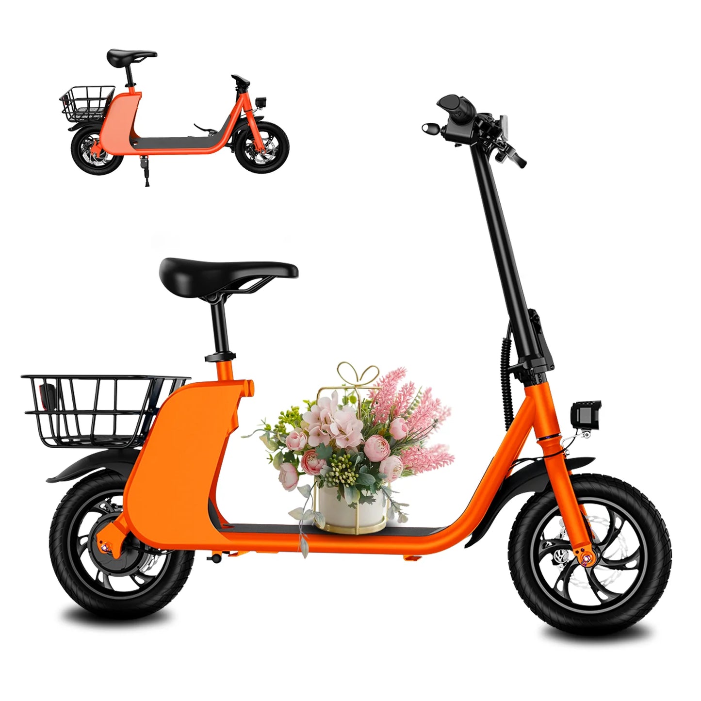 450W Adult Electric Scooter with Seat and Shopping Basket 15.5mph Ideal for Urban Commuting