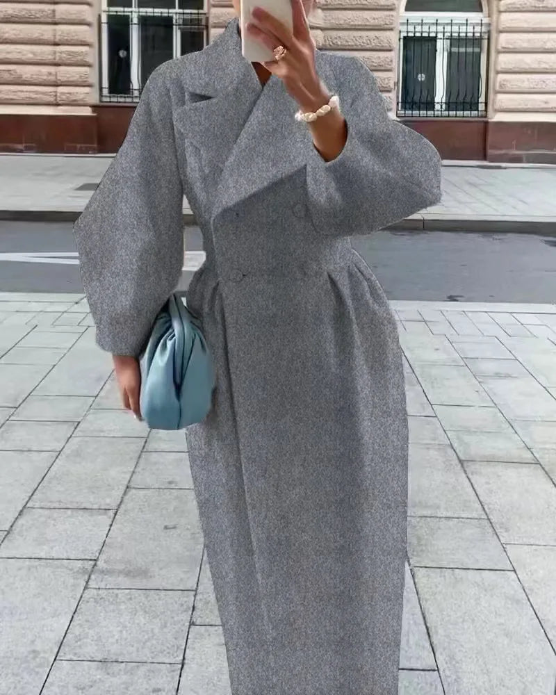 BWQ Autumn and Winter New Retro Palace Style Lantern Sleeves Large Lapel Woolen Coat Long Coat пальто женское