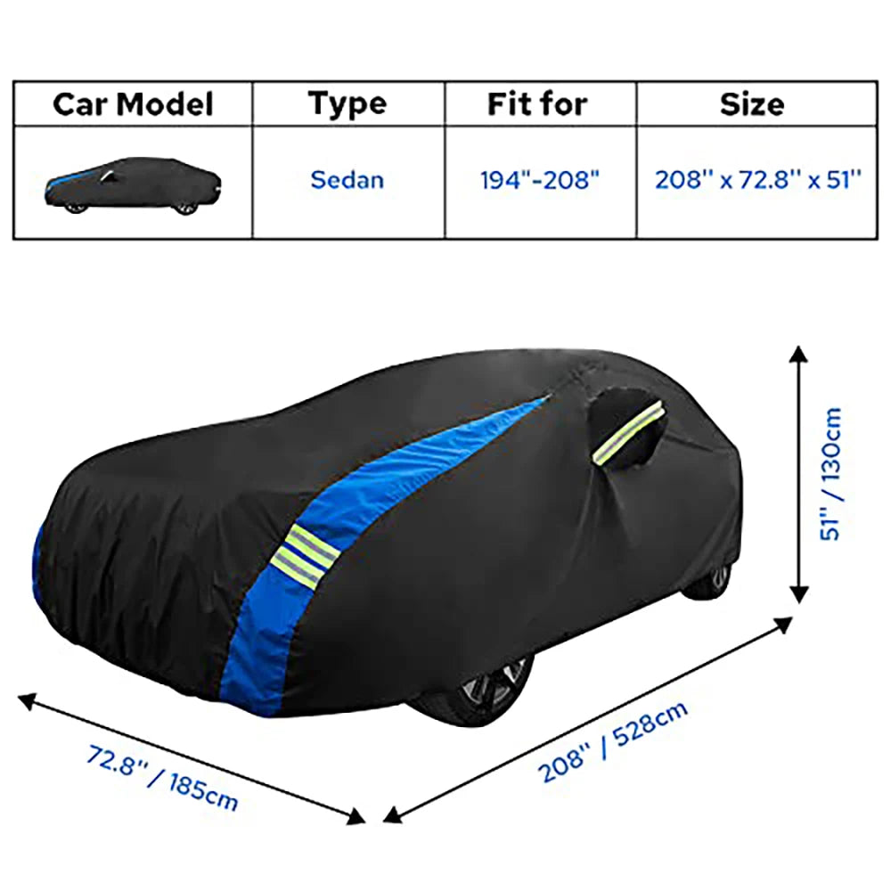 Waterproof All-Weather Car Cover for Sedan, Heavy Duty Full Exterior Outdoor Protection, Fits 194"-208