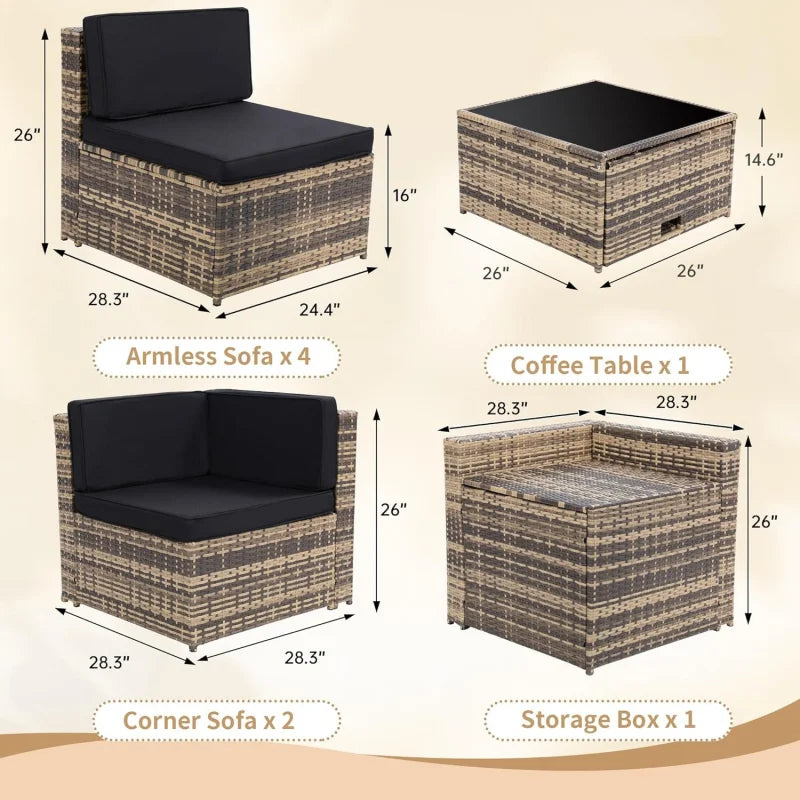 XMSJ 8 Piece Outdoor Wicker Rattan Patio Sectional Set