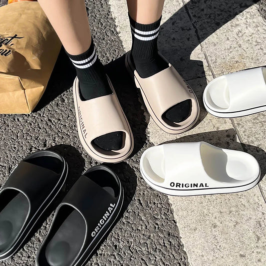 Feslishoet Women Letter Slippers Beach Slides Solid Color Thick Sole Indoor Bathroom Anti Slip Shoes Summer Couple Sandals