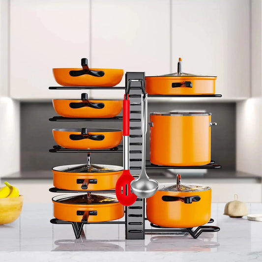Pot Organizer Rack 8 Tiers Pots and Pans Organizer Pot Lid Organizer for Kitchen Cabinet Cookware Storage Upgrade