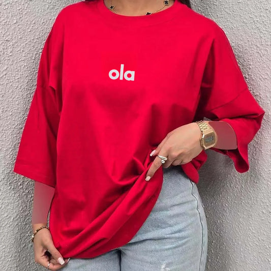 Trendy Brand Women's Loose OLA Printed Fashion Summer Casual Plus Size Cotton T-Shirt