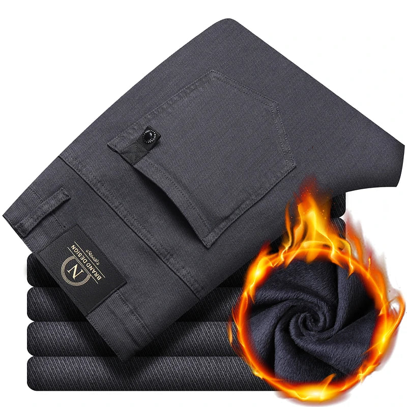 Winter New 2025 Fleece Pants Men's Thick Slim Elastic Business Casual Velvet Pants Warm Fashion Solid Color Plush Trousers Male