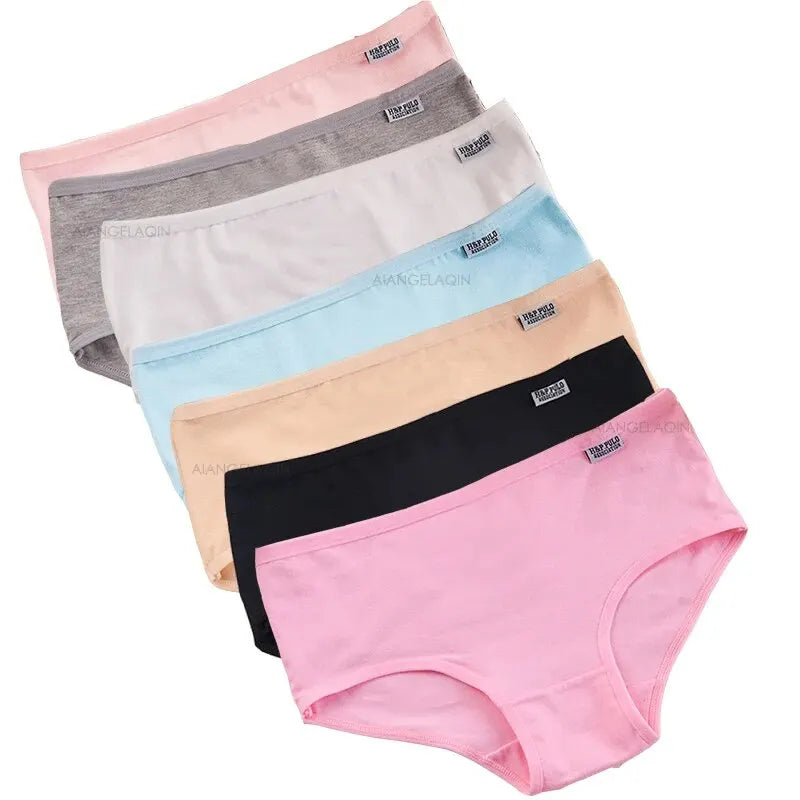 7Pcs Plus Size Cotton Underwear for Women Breathable Soft Briefs Cute Solid Color Lingerie
