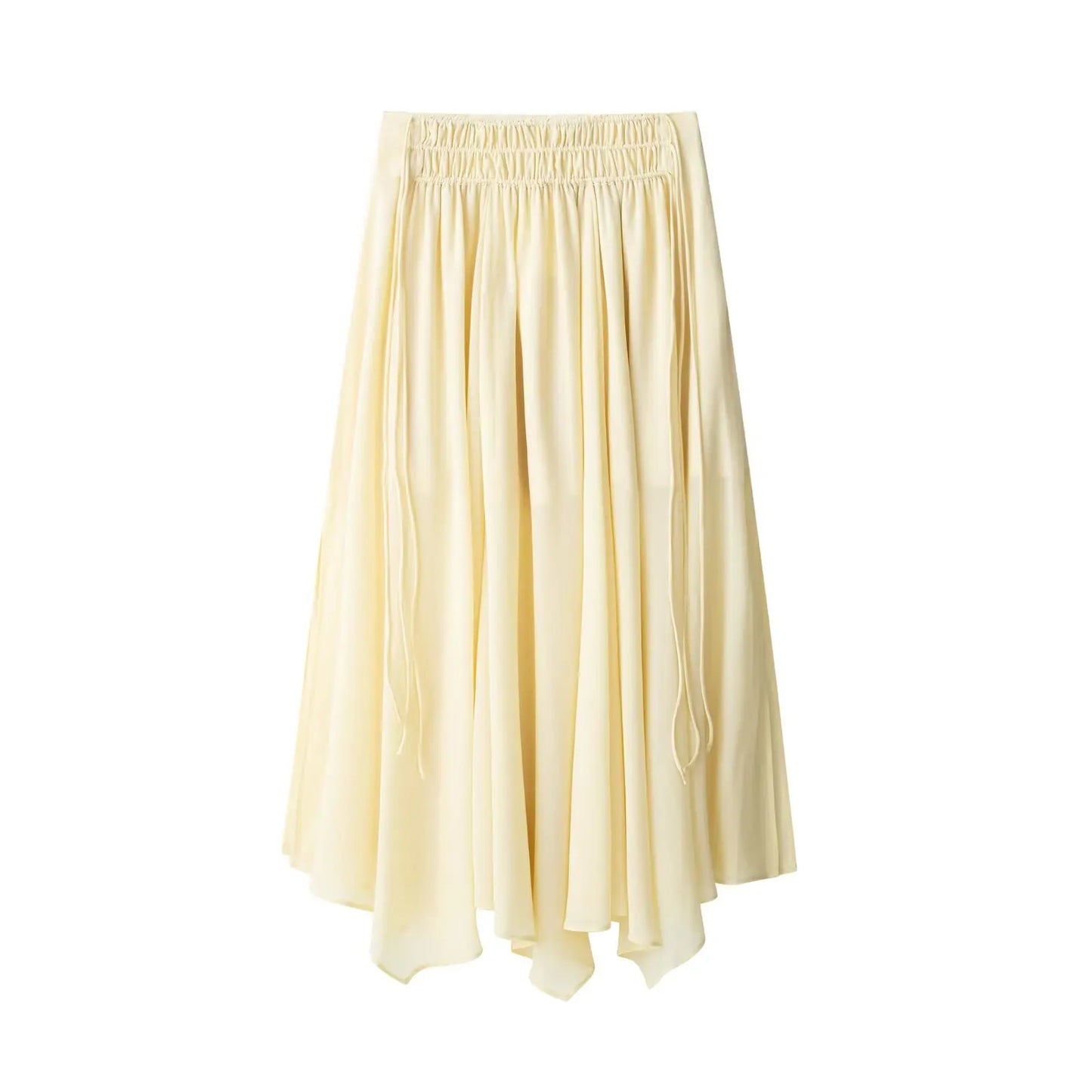 TRAFZA Women Elegant Skirt Suit Long Sleeve Lace Loose Shirt and Zipper Pleated Casual Long Skirt Set
