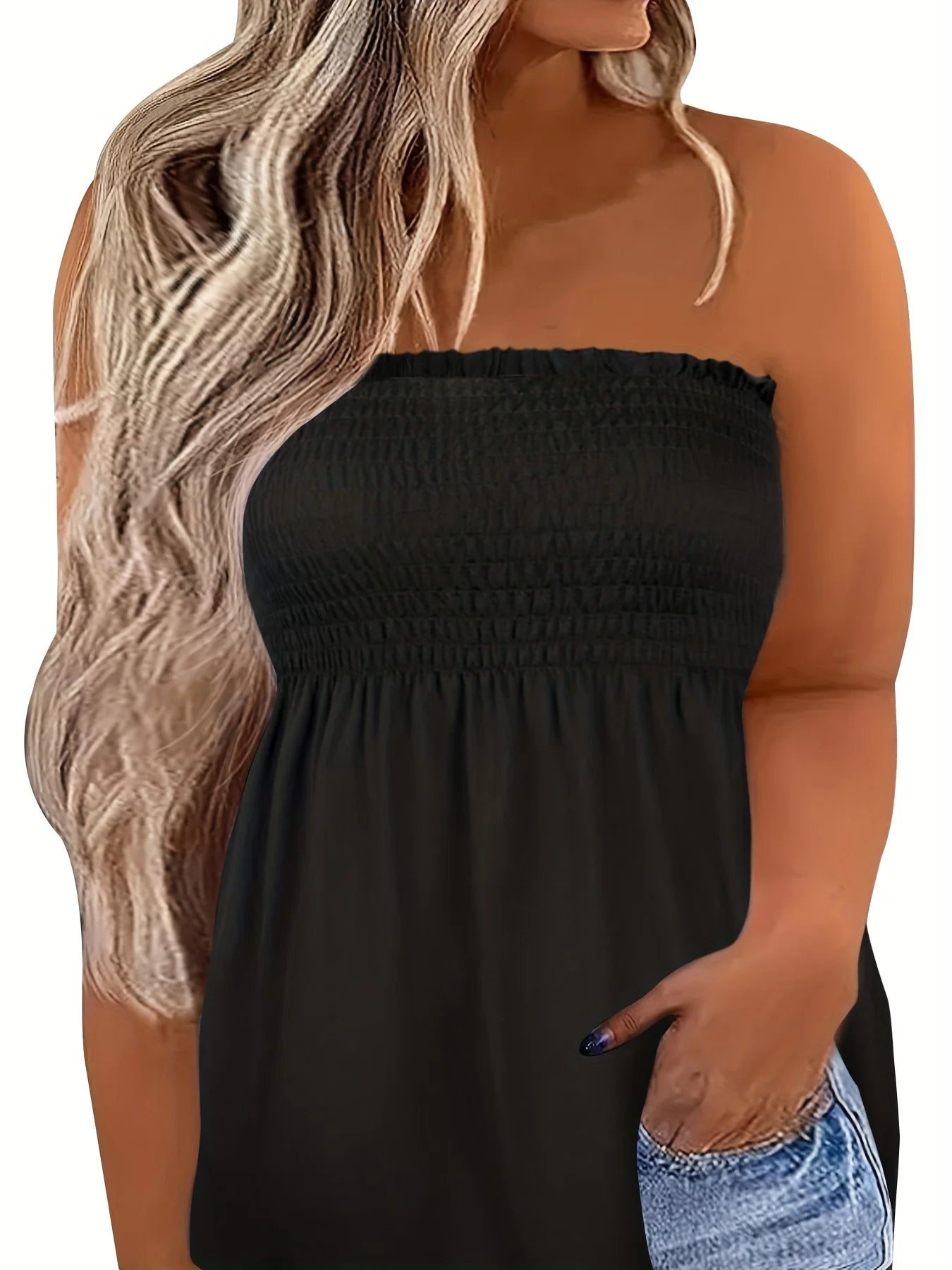 Plus Size Women's Sexy High Waist Pleated Tube Top Vertical Striped Casual All Season