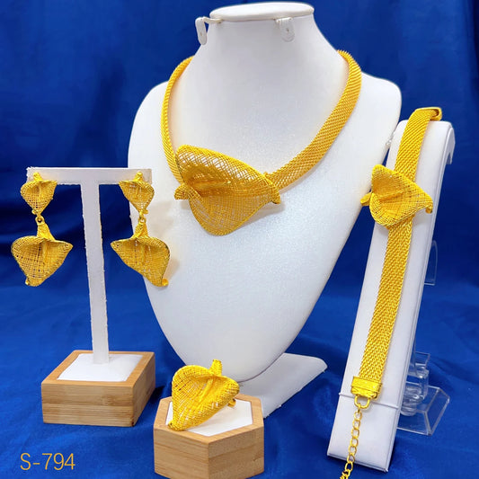 Dubai Luxury Irregular Necklace And Earrings Sets For Women Ethiopian Indian Bridal 24k Gold Color Jewelry Set Wedding