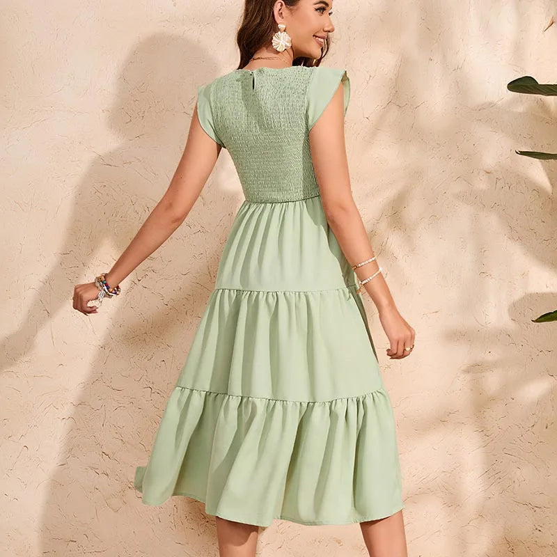 Summer Maternity Pleated Dress Sweet Flying Sleeve O-neck Pregnant Women's Chiffon Dress Plus Size Dresses Maternity Dress