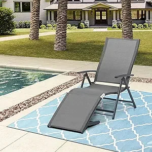 3PCS Aluminum Patio Set with Chaise Lounge Chairs and Table 8-Position Adjustable Backrest for Outdoor Use