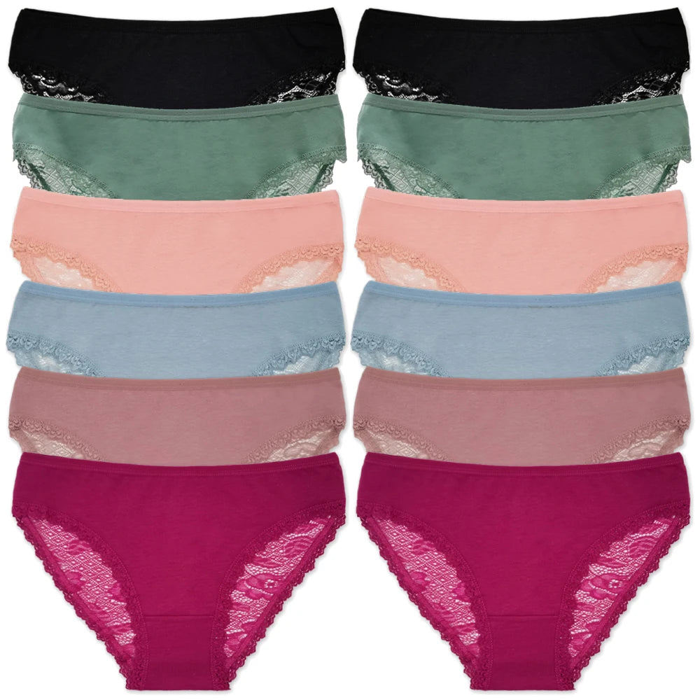 Cotton Panties Women's Underwear Panty Fashion Lace Briefs Girls Low Waist Shorts Female Lingerie Culottes 12 Pcs/set