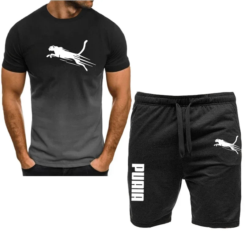 Men's Casual Sports Set with Breathable T-Shirt and Running Shorts 2 Pieces Organic Cotton Spring Summer 2024