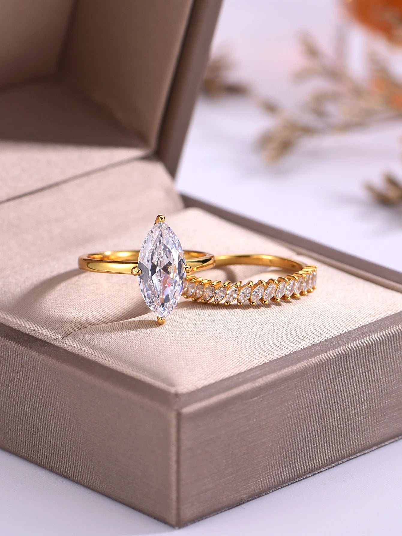 2PC S925 Sterling Silver Marquise 3ct Moissanite Ring Fine Jewelry Suitable for Gift Giving Personalized Fashion Birthday Gift