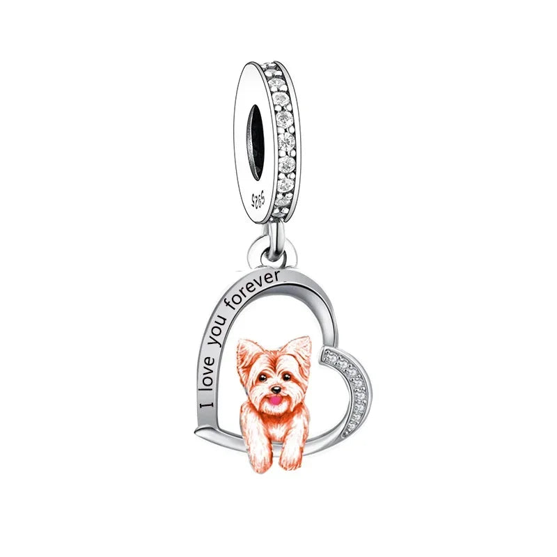 Huoonew Fit Original Pan Charm Bracelet 925 Silver I Love You Forever Yorkshire Dog Bead DIY Memorial Berloque
