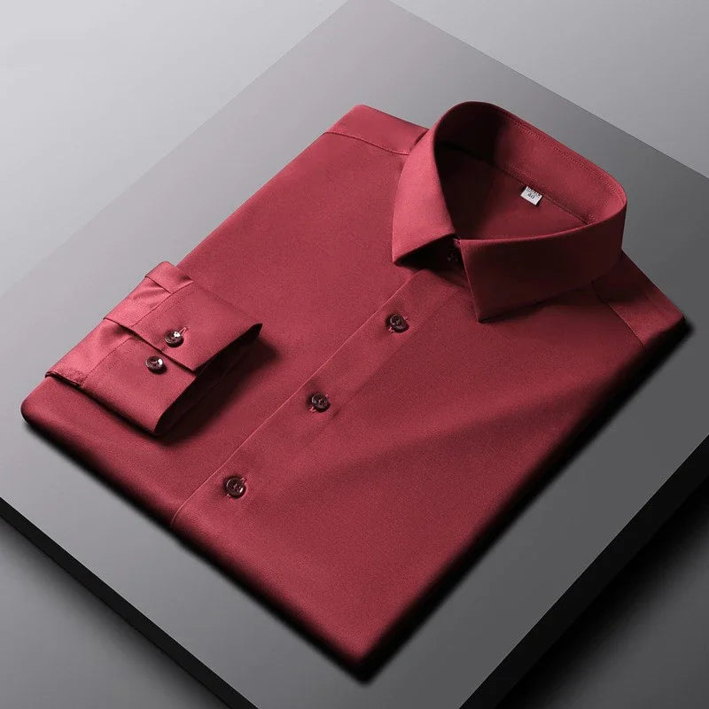 Men's Casual Long Sleeved Solid Color Shirt Non Iron Wrinkle Resistant Business Top