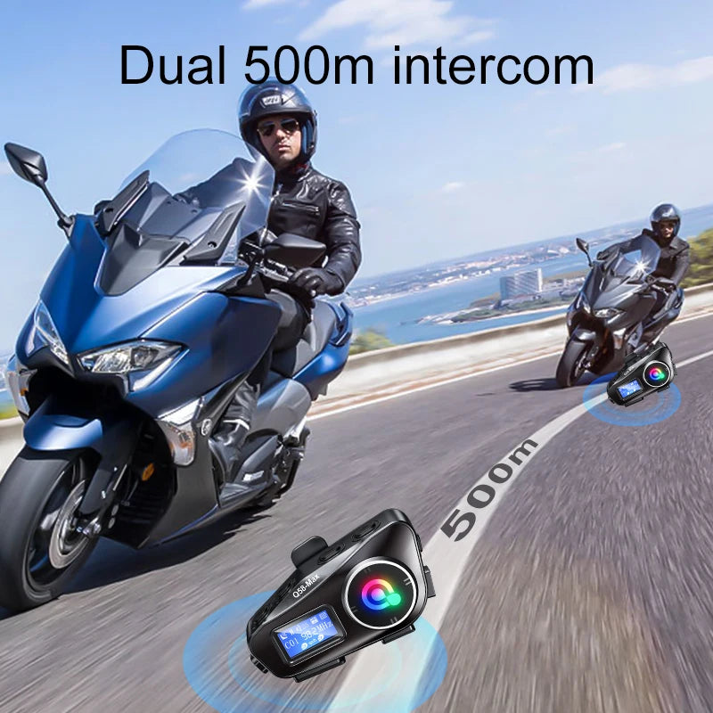 Q58 Max Motorcycle Helmet Bluetooth Intercom IP65 Waterproof 500 Meter Range Multi-Scene Music Sharing
