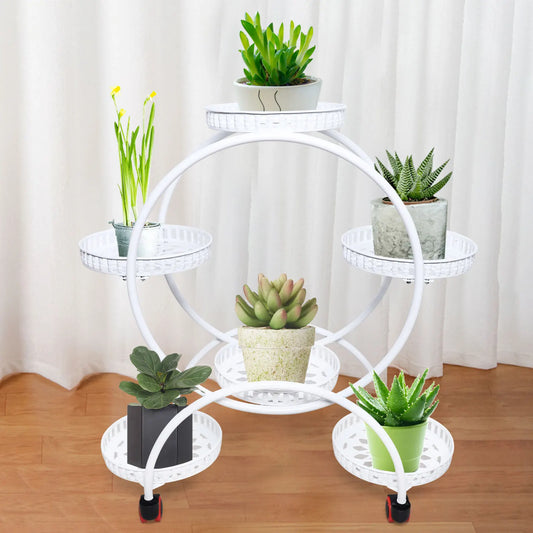 White Metal Plant Stands for 6 Pots Flower Stand for Patio Garden Living Room Corner Balcony and Bedroom