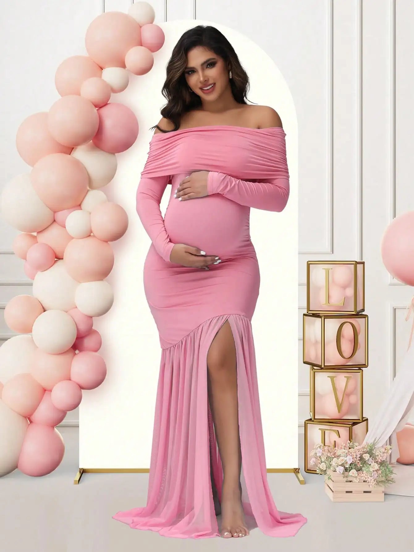 CN Guangdong Maternity Photoshoot Off Shoulder Evening Gown