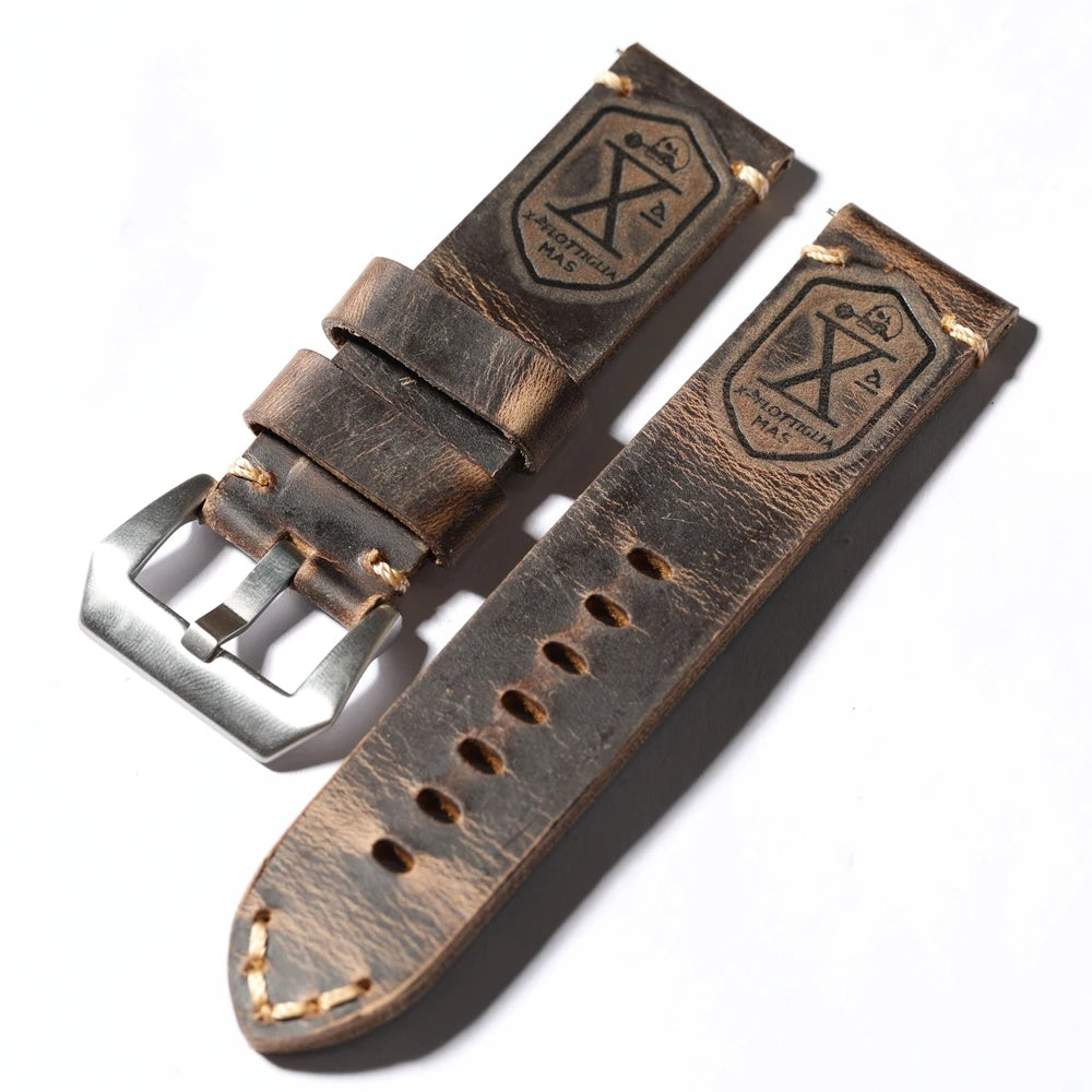 Handmade head layer cowhide leather strap, 20MM 21MM 22MM 23MM 24MM 26MM thickened genuine leather strap vintage folded without